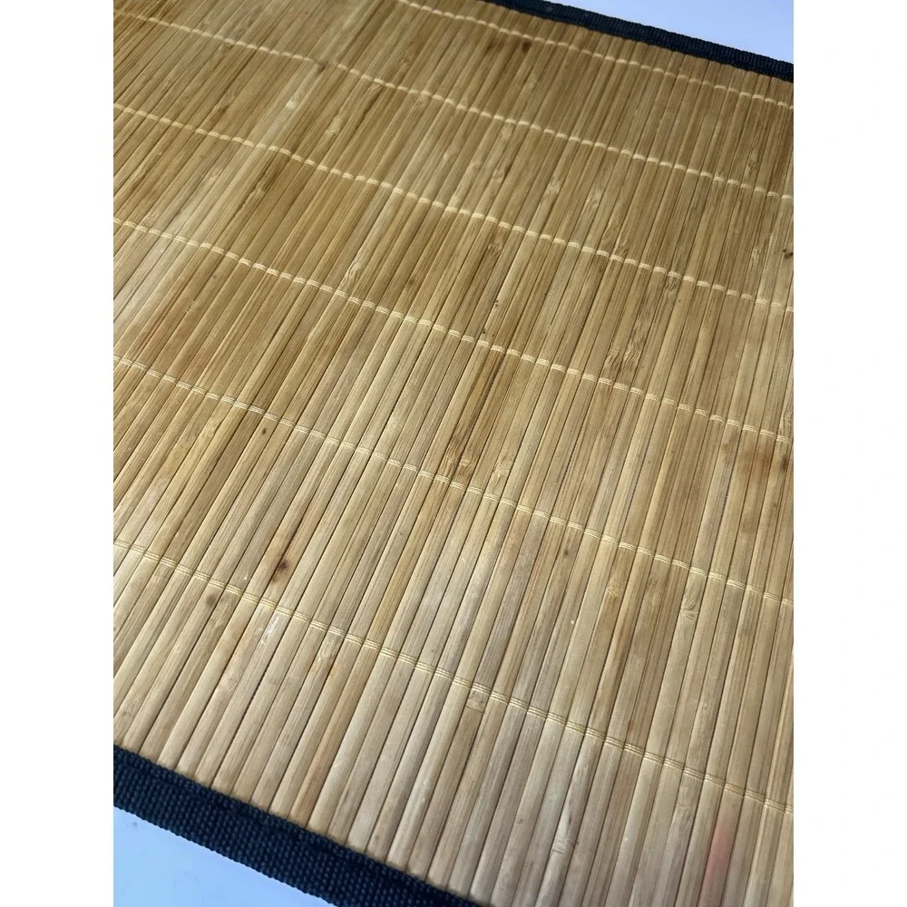 Set of 6 Natural Bamboo Slat Placemats with Black Trim - 18.5